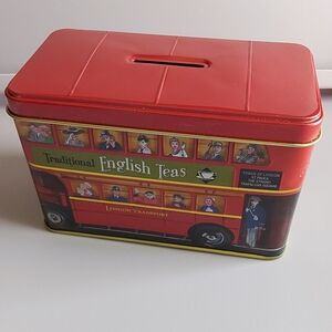 🌺 NEW Red London English Teas Bus Tin Coin Bank